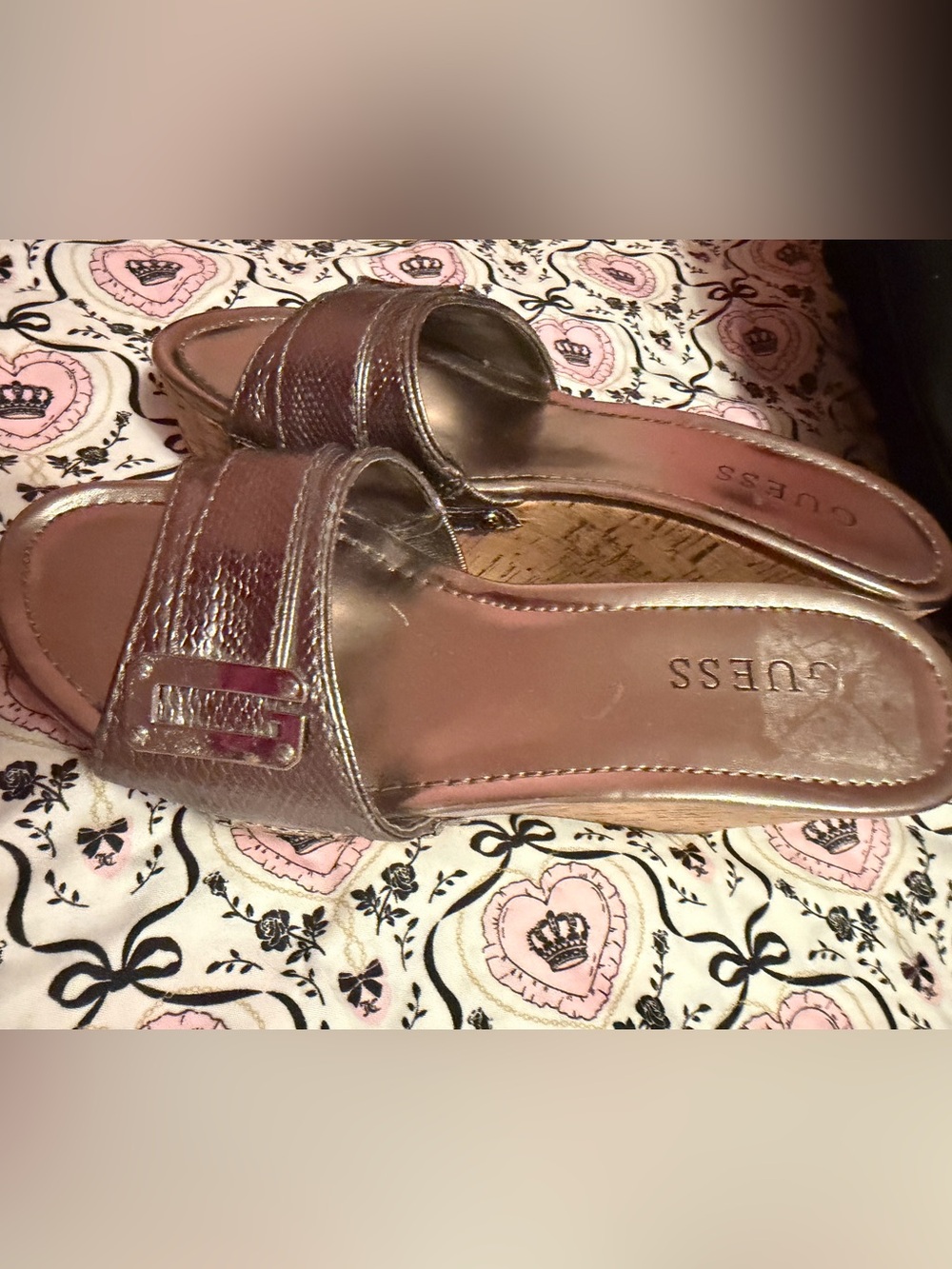 Women's silver guess Slide Sandals - Leather Upper